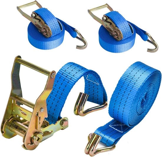 Cinture di fissaggio pesanti 2000 kg, 6 m, con ingranaggio a doppia vite e gancio, cinghia di ingranaggio e cinture di tiraggio, 38 mm, 2 pezzi