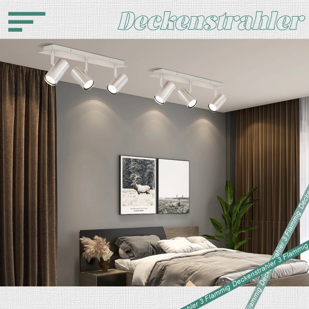 ZMH Lampada da soffitto 3 faretti GU10 nichelati orientabili 330° per corridoi camere letto cucine uffici