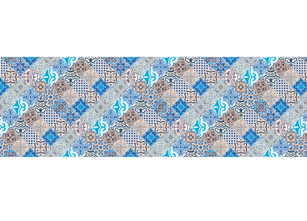 Tappeto Passatoia Antiscivolo Con Stampa Digitale Disegno Maiolica Blu - 50x280 - Maiolica Blu