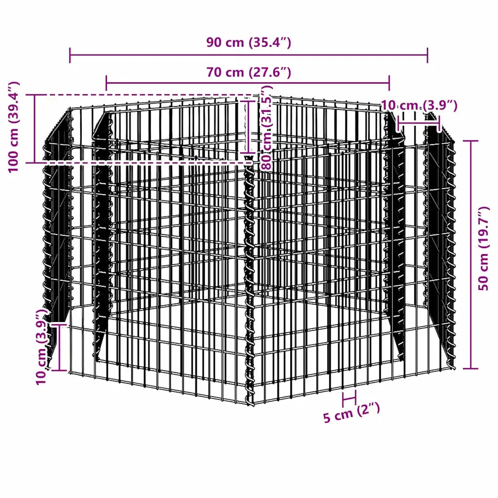 Gabbione Letto Rialzato da Giardino Esagonale 100x90x50 cm 142532