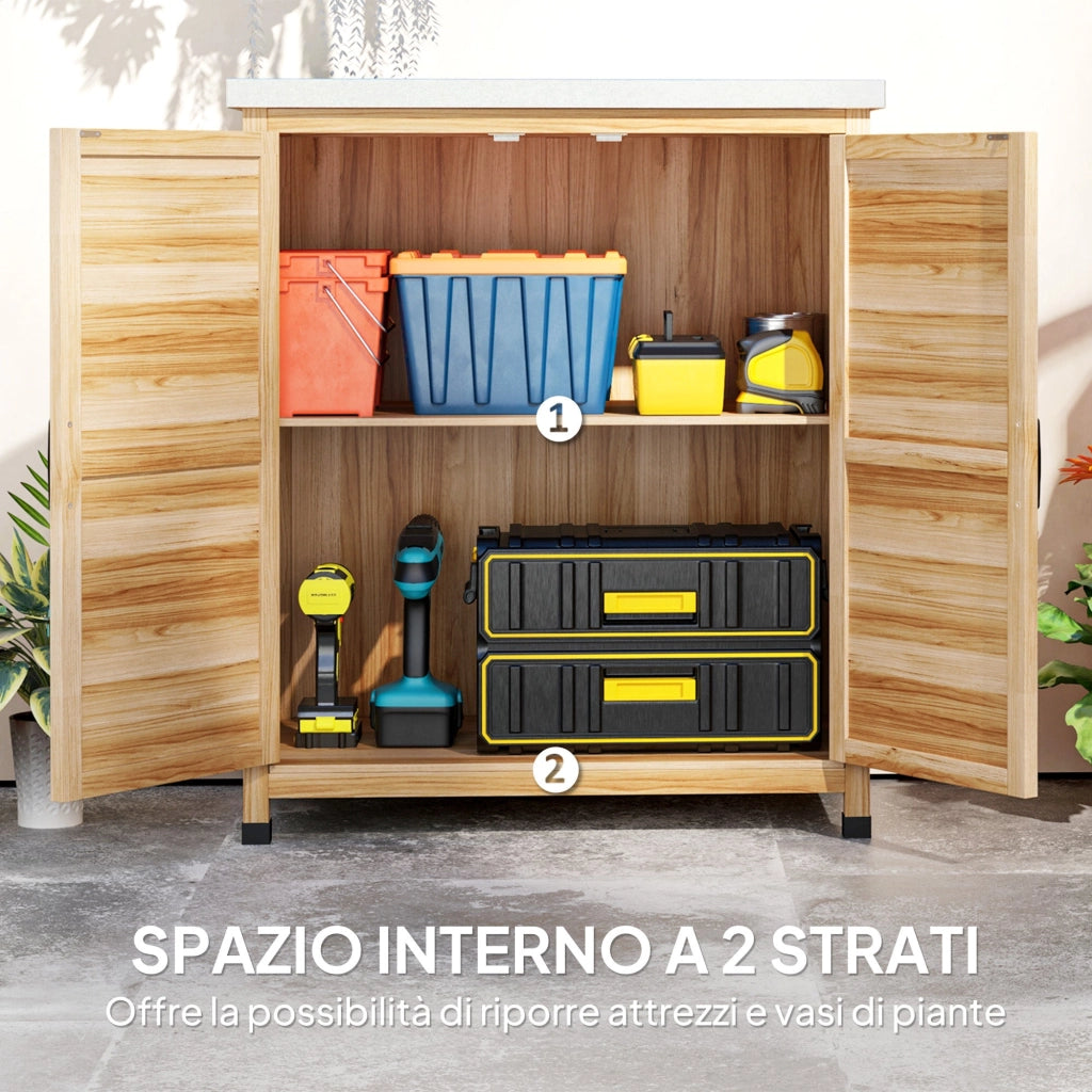 Armadio da Esterno 79x43x92 cm con Banco da Lavoro in Legno e Acciaio Zincato