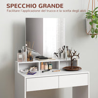 Consolle Trucco con Specchio Cassetti e Ripiani 75x38x135 cm Bianco
