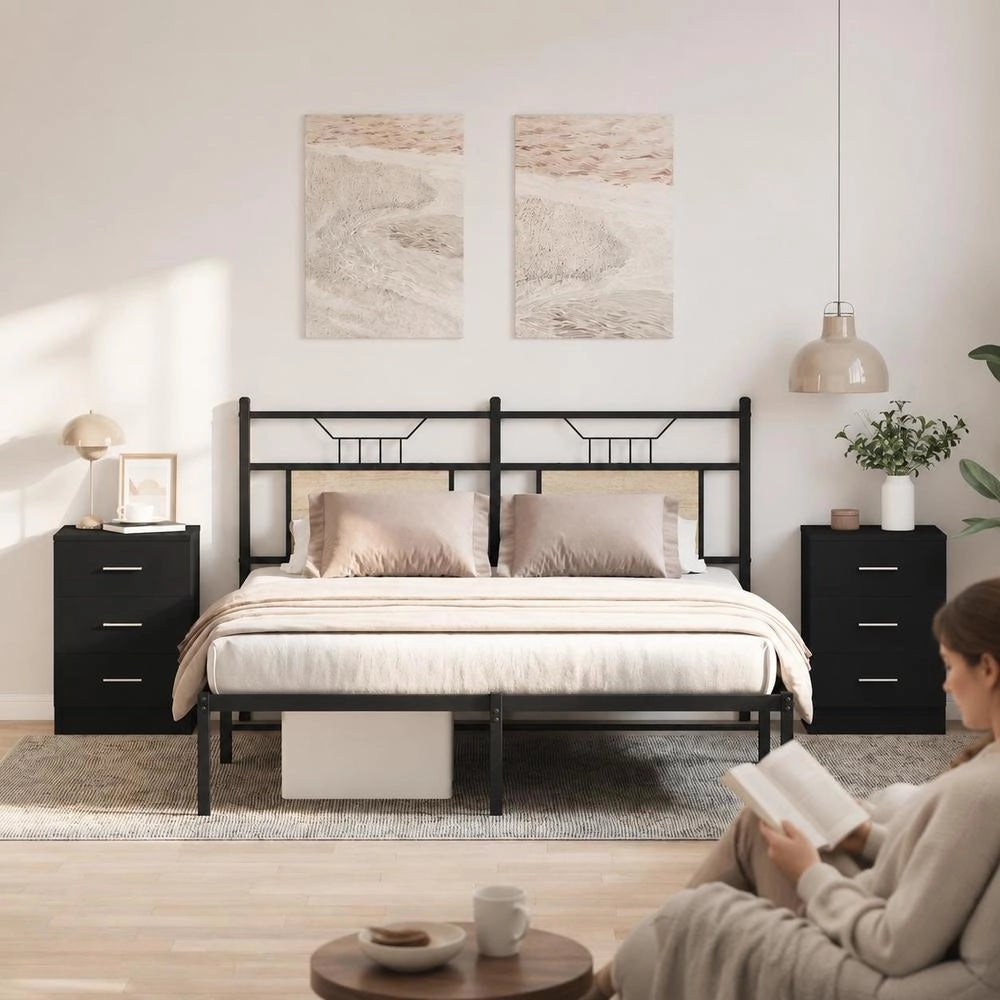 Bedside Tables 2 Pcs. Black 38x35x56 Cm Wood Material