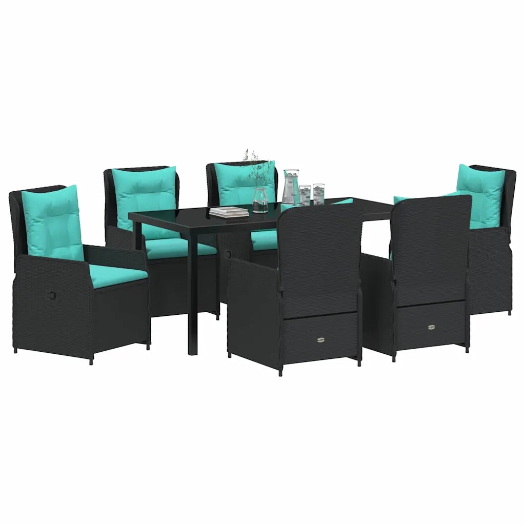 Set da Pranzo per Giardino 7 pcs Nero Poly Rattan 3381041