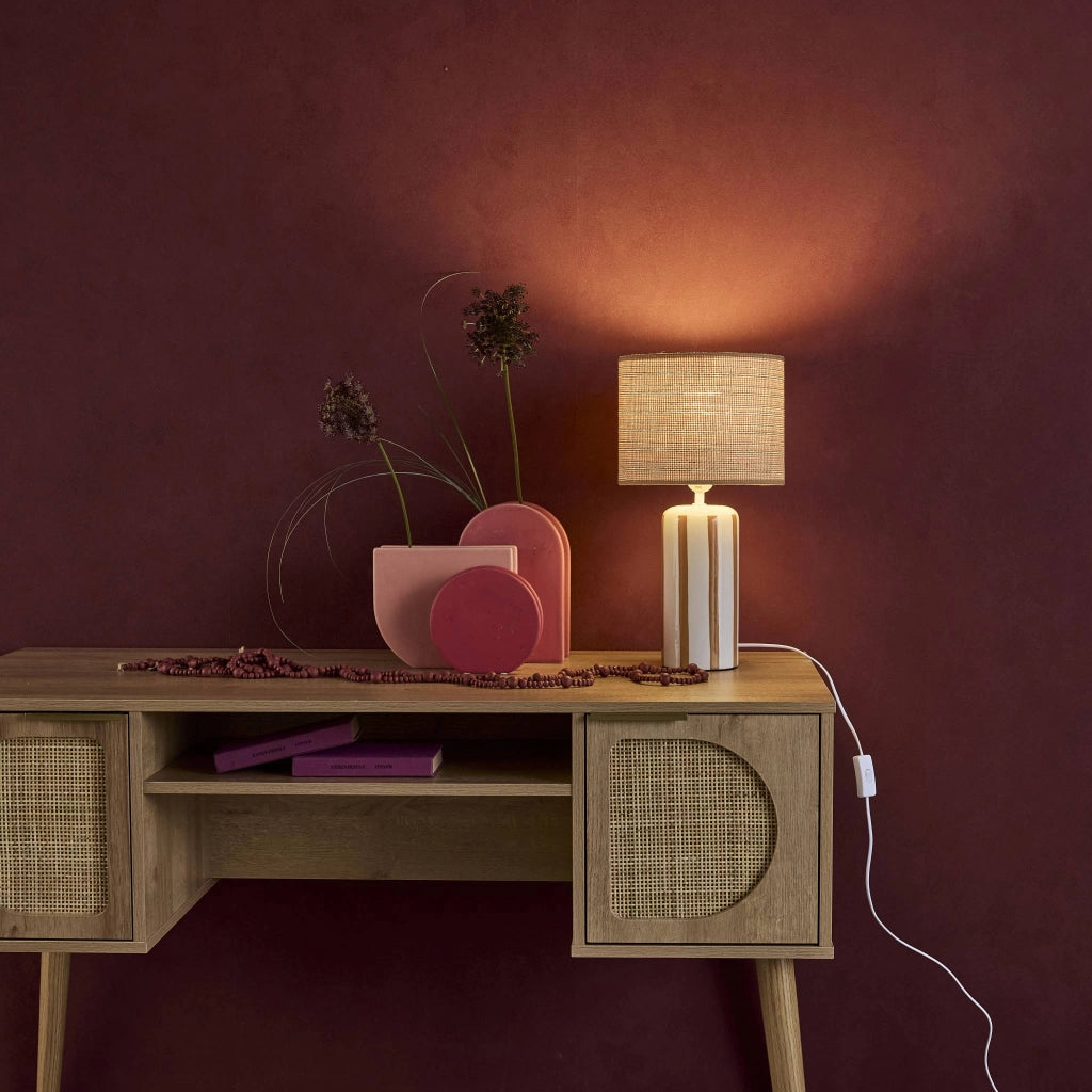 Lampada da tavolo in ceramica per interni con effetto rattan, 44cm,