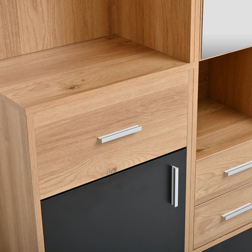 Mobile ingresso con specchio, scarpiera a ribalta, cassetti e seduta, per ingresso, nero naturale, 120 × 32 × 178 cm