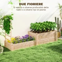 Fioriera Rialzata con Grigliato per Rampicanti e Divisorio, in Legno di Abete, 222x63x132 cm, color Legno