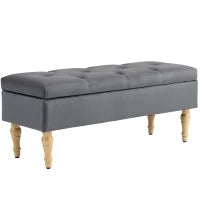 Panchina Contenitore 2 in 1 con Coperchio in Velluto a Molla Trapuntato e Piedi in Legno, Grigio Scuro