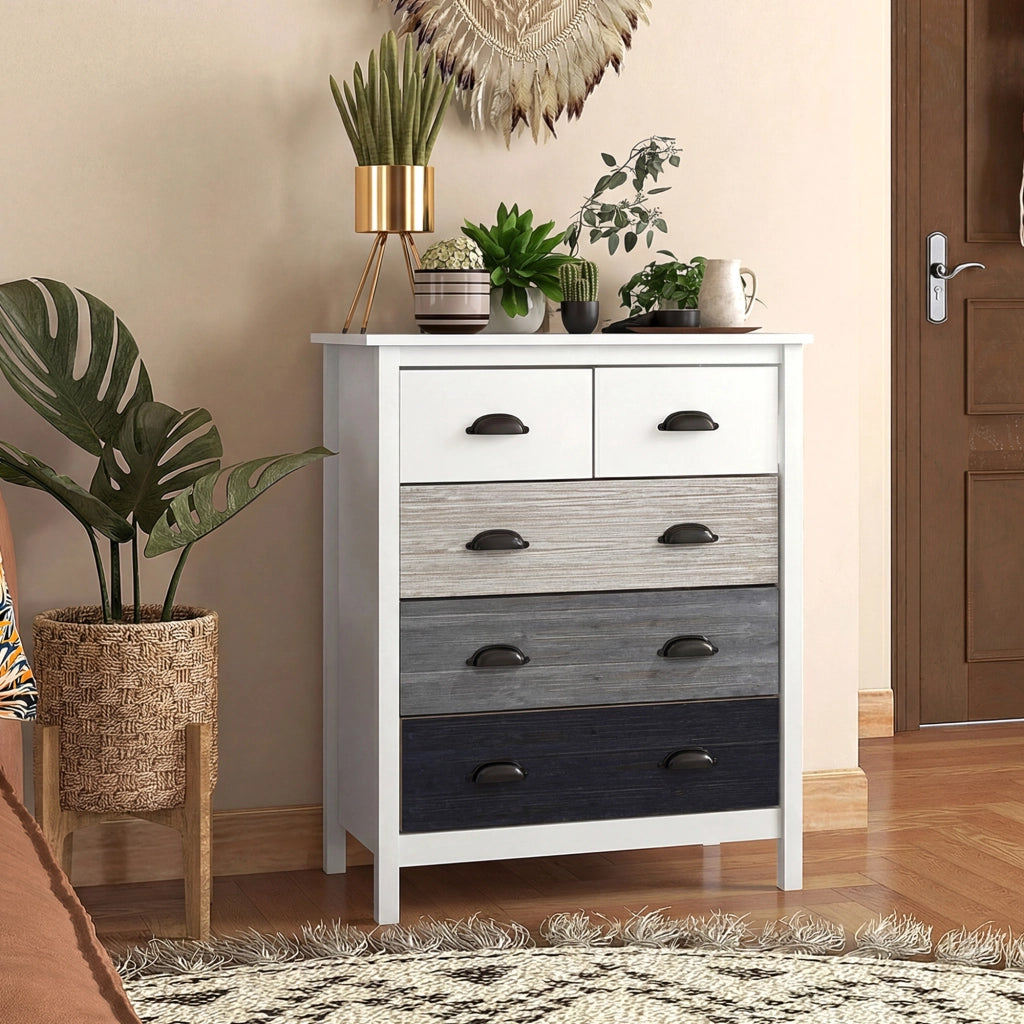 Cassettiera 5 Cassetti ¨C Zephmum ¨C Bianco MDF Pino 70x38x85