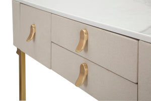 Console Fissa 3 Cassetti Beauty 100x80x40 cm in Legno MDF e Metallo Crema/Oro