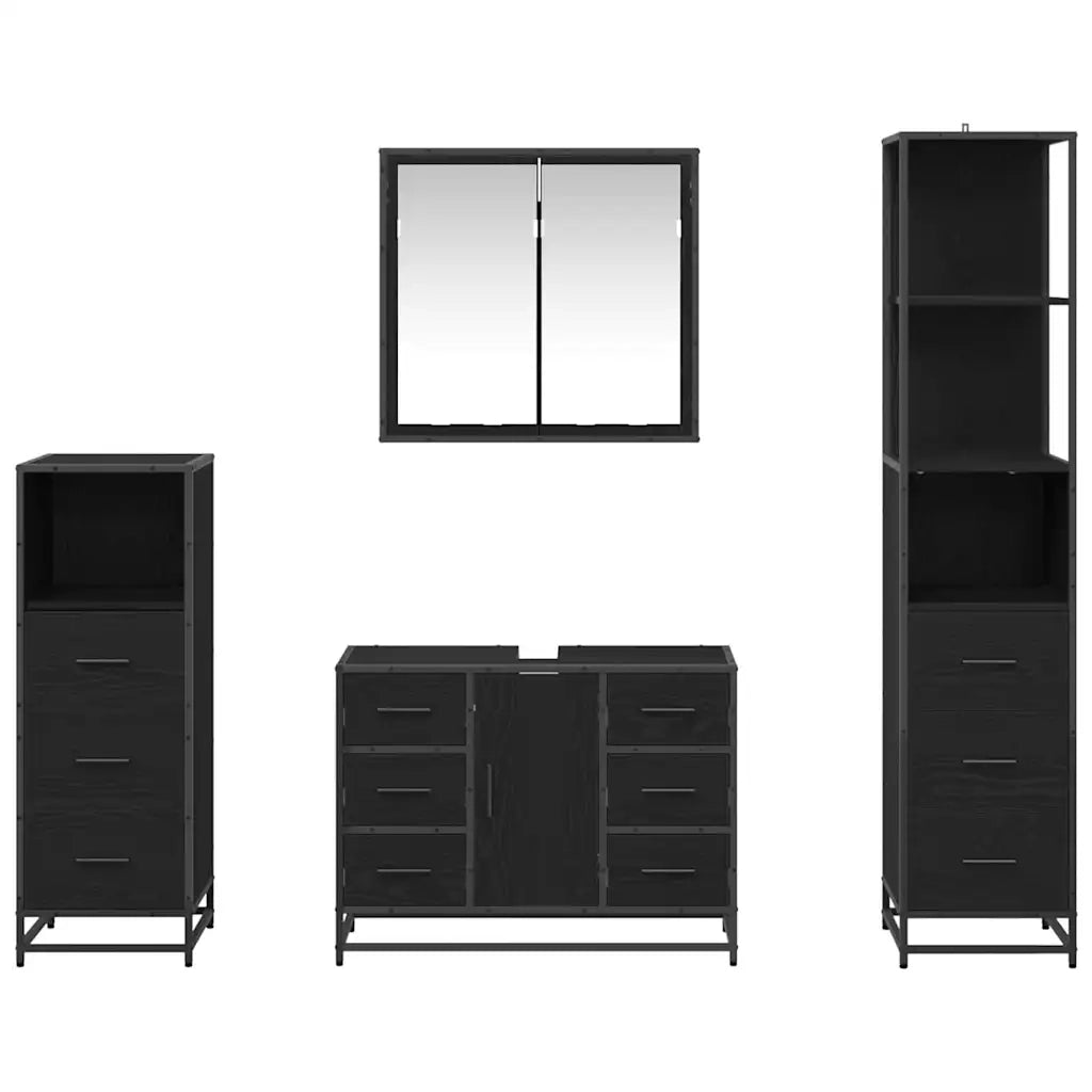 Set di mobili per il bagno 4 pcs Rovere Nero Legno multistrato 3402568
