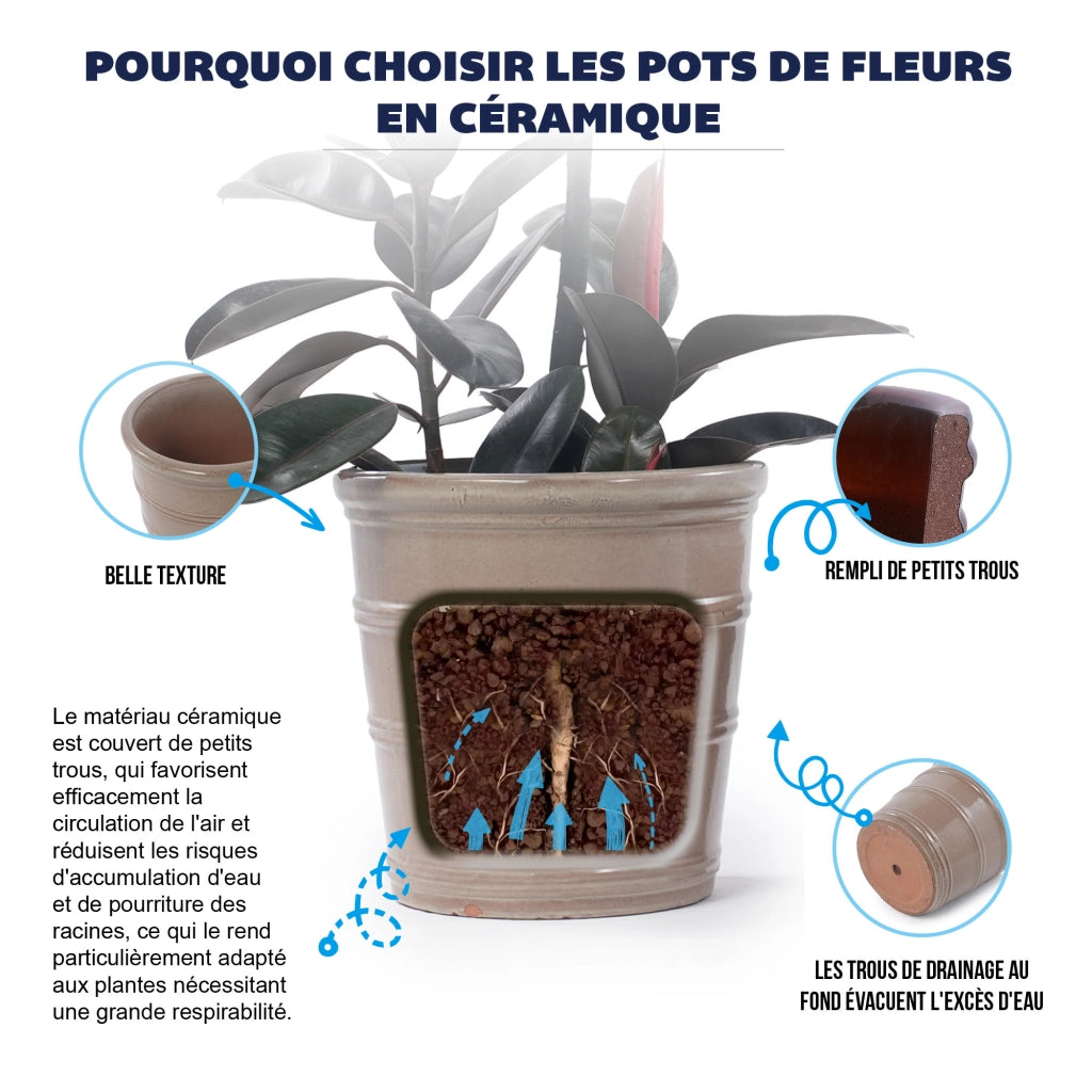 VASO IN CERAMICA 40,5 cm Taupe lucido per piante da interno e giardino