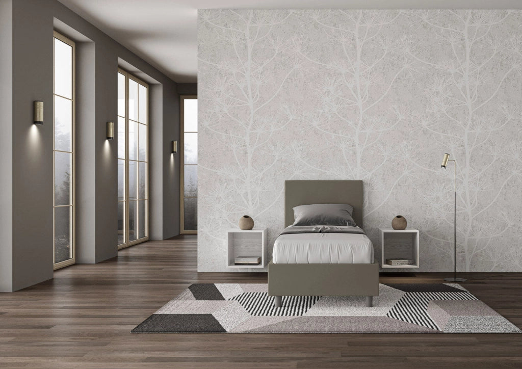 Letto singolo con rete imbottito 80x210 similpelle tortora Adele