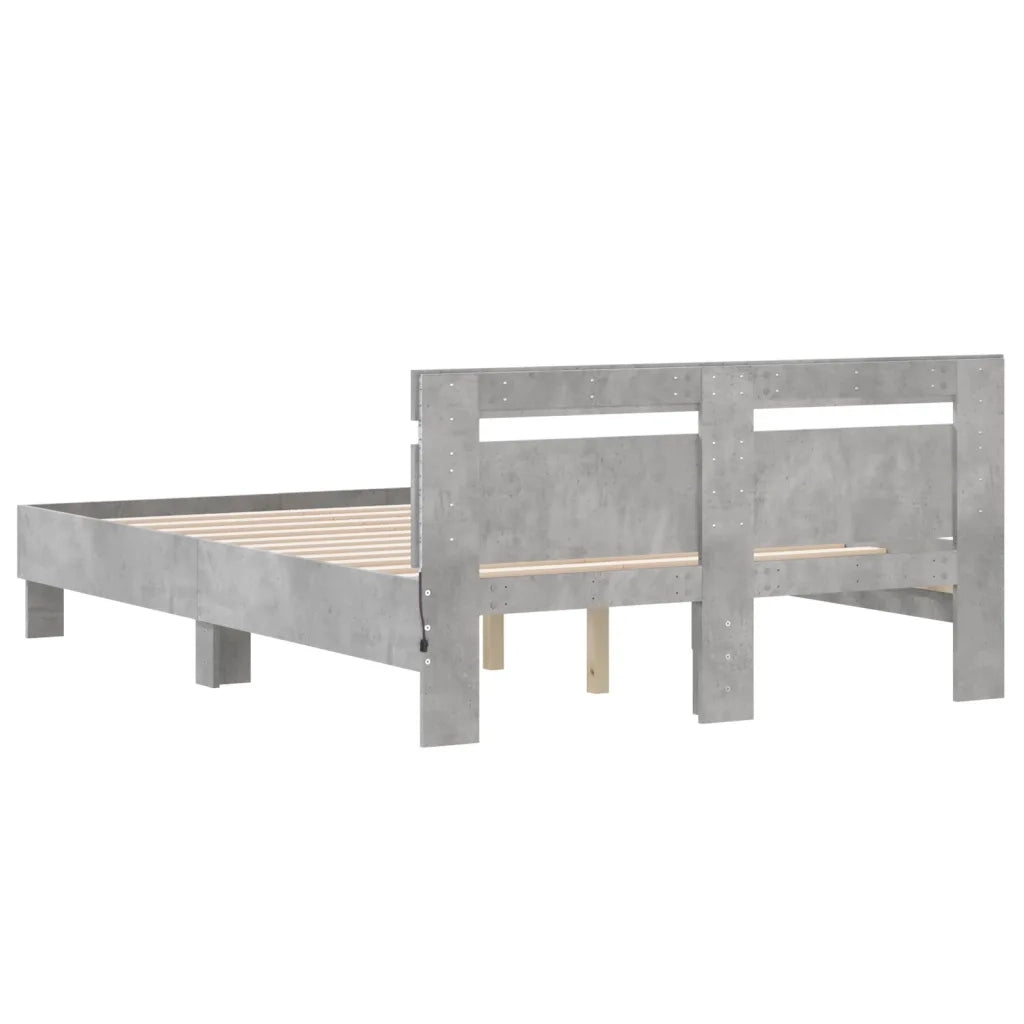 Giroletto con Testiera e LED-Struttura Letto con testiera Grigio Cemento 135x190 cm 906320