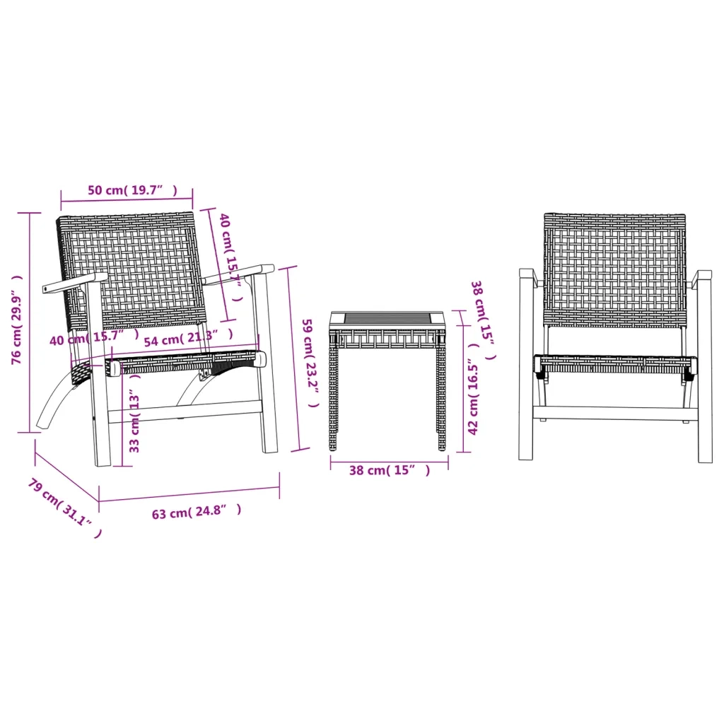 Set da Bistrot 3 pz Beige in Polyrattan e Legno Massello Acacia 365867