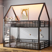 Letto a castello a casetta 140x200 in metallo nero con LED