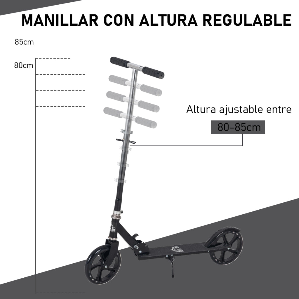 Monopattino Pieghevole per Bambini 7-14 Anni ¨C Xylo ¨C Manubrio Regolabile 4 Livelli con Freno 88x37x75-100cm Nero