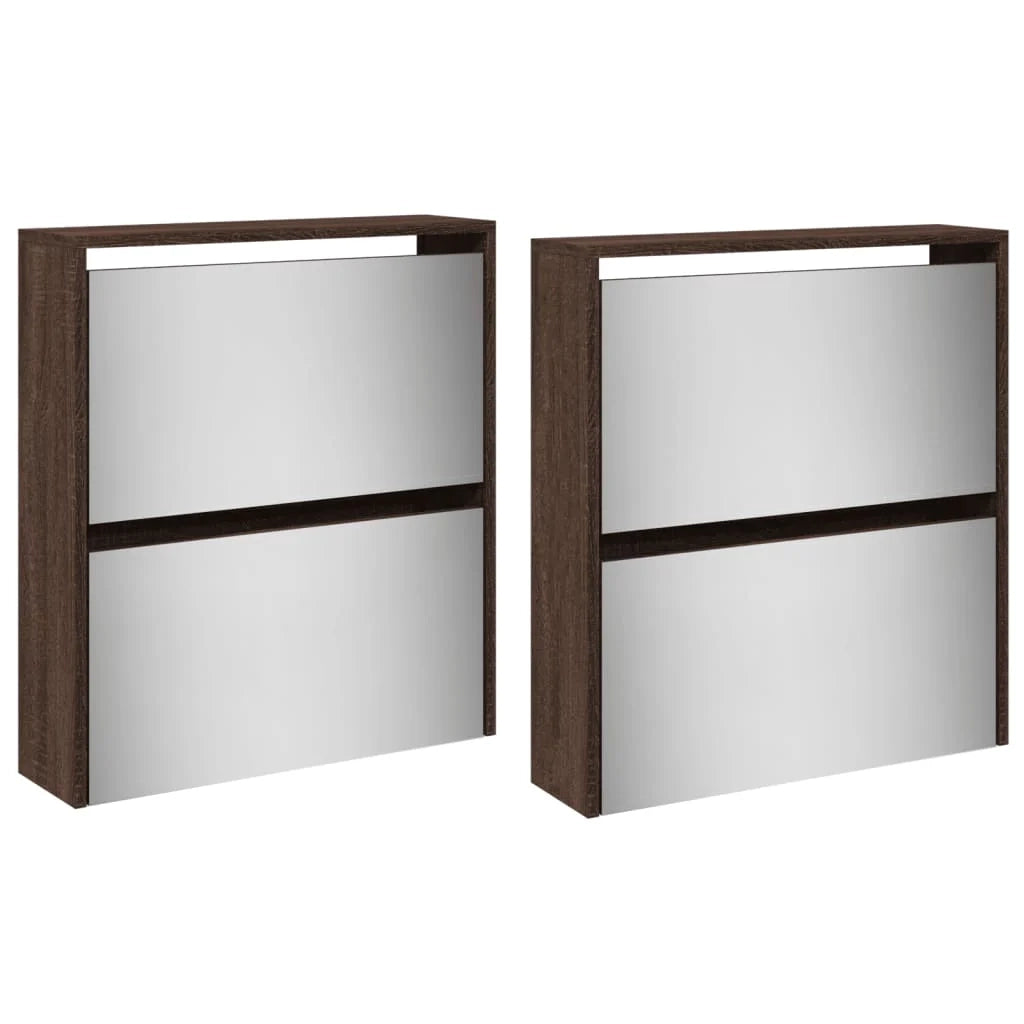 Scarpiera mobiletto portascarpe mobile ingresso/corridoio/soggiorno con specchio 4 ripiani 63 x 17 x 134 cm marrone 02_0021887