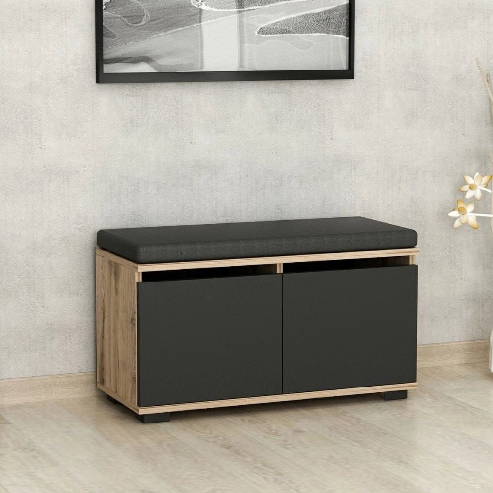 Scarpiera con pouff 80x35x42 cm Dragoshoe noce e nero