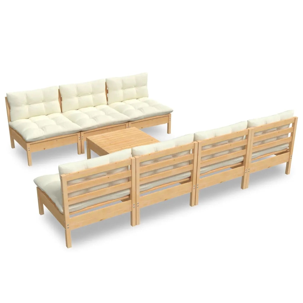 Set Salotto da Giardino 8 pz con Cuscini Crema in Legno di Pino 3096136