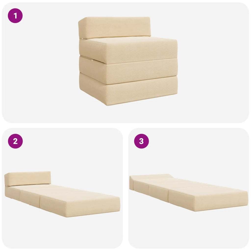 Divano Letto Pieghevole Crema 200 x 70 x 15 cm Tessuto in Cords