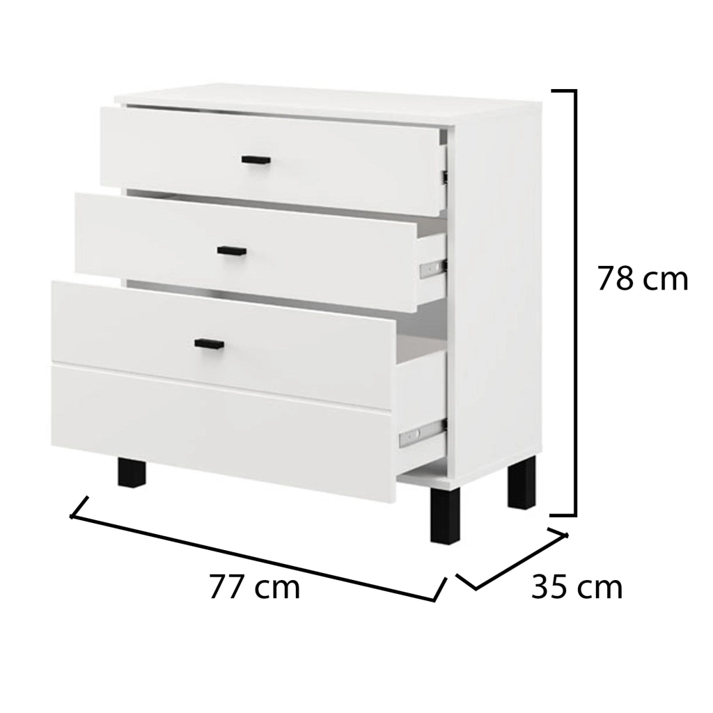 Madia Mindo, Credenza 3 Cassetti, 77x35x78h cm Bianco Opaco