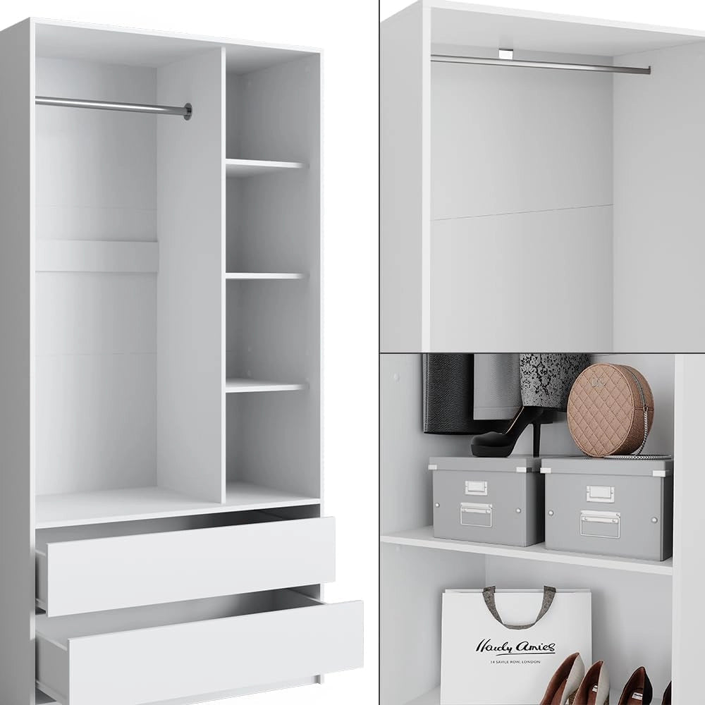 Armadio Elmo, Bianco, 180 x 200 cm Set di 2, per una conservazione flessibile di diversi capi di abbigliamento