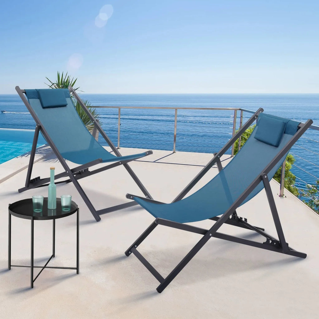 IDMarket - Set di 2 chiliennes LOTA in acciaio e tessuto textilene blu antracite