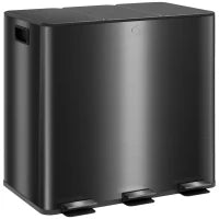 Bidone da Cucina 45L con 3 Scomparti da 15L, Coperchio, Secchi Interni Rimovibili, 3 x 15L, Nero