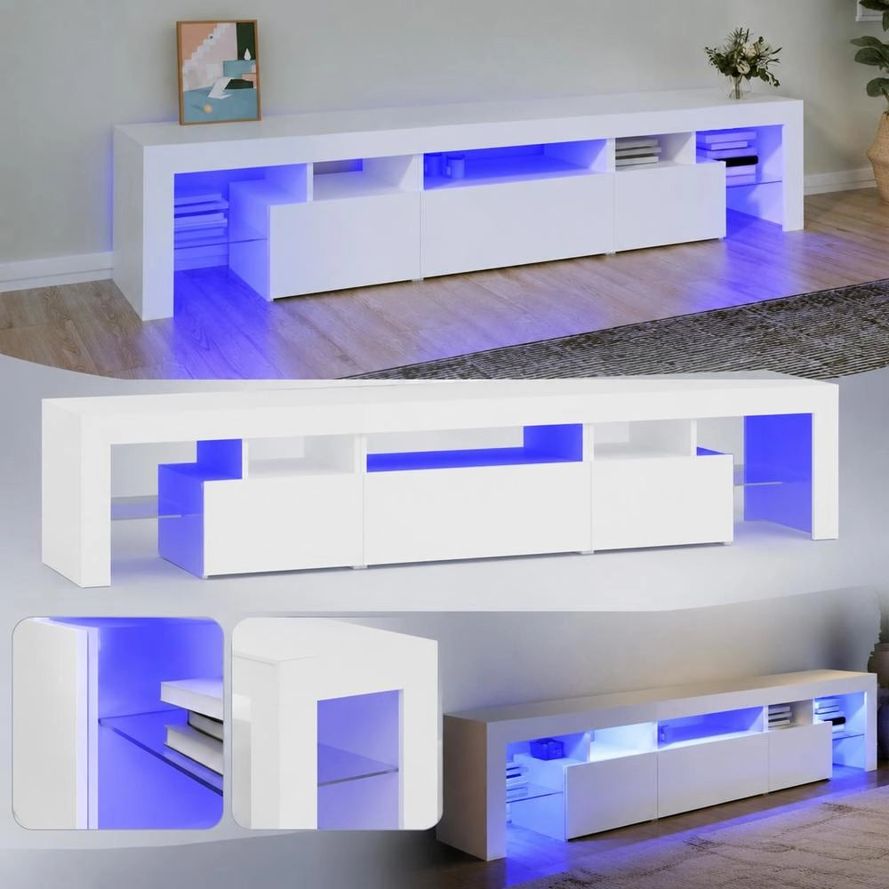 TV Cabinet With LED Lights White 200x36.5x40 Cm
