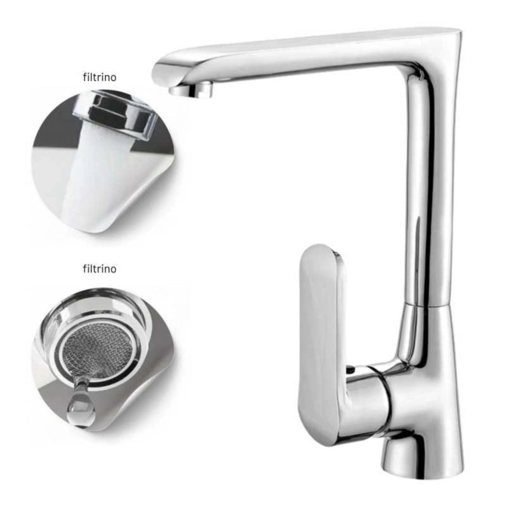Miscelatore monoforo ottone per lavello cucina amsterdam erogazione orientabile *** finitura- cromo lucido, confezione 1