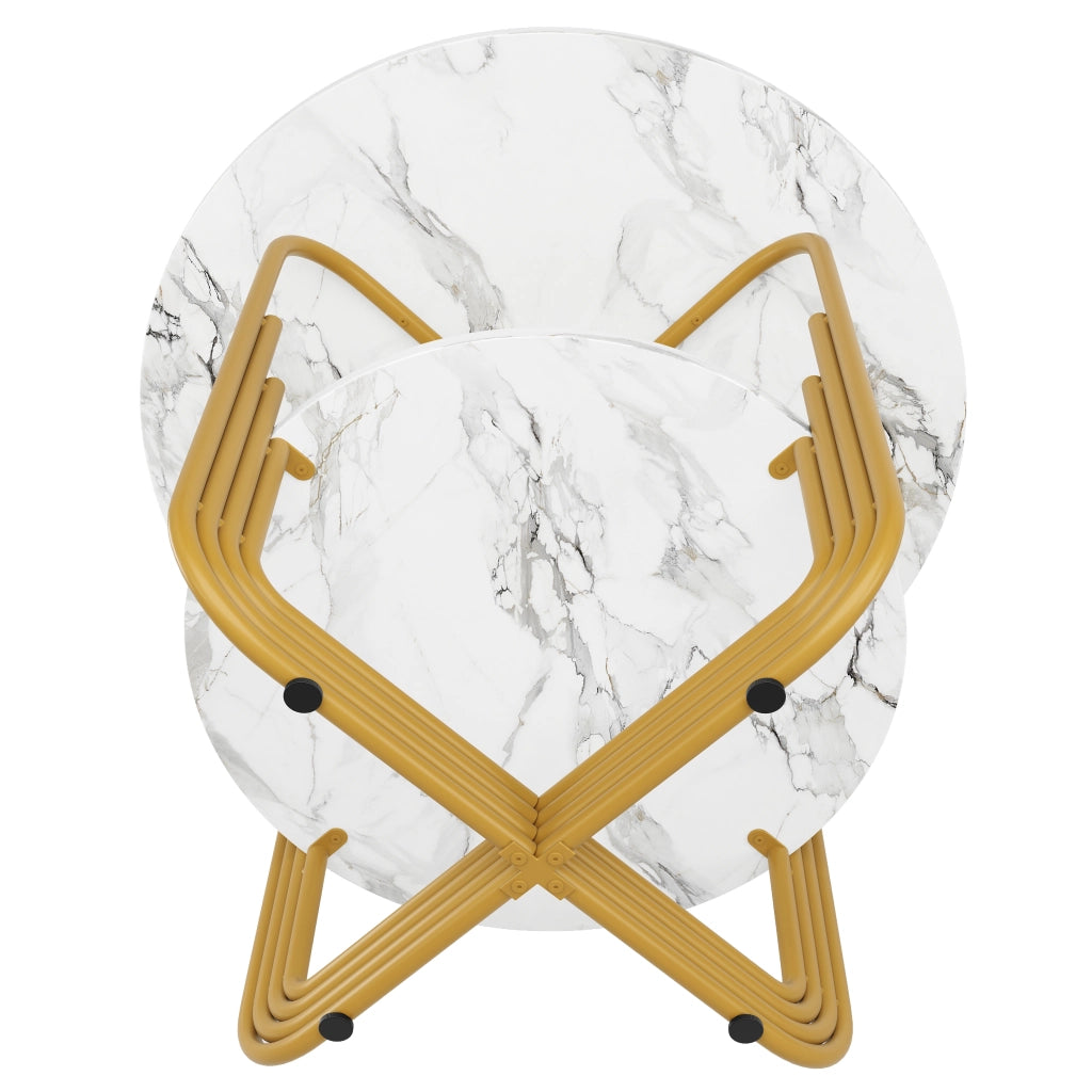 TAVOLO Da pranzo rotondo 80x80x76 cm MDF effetto marmo oro