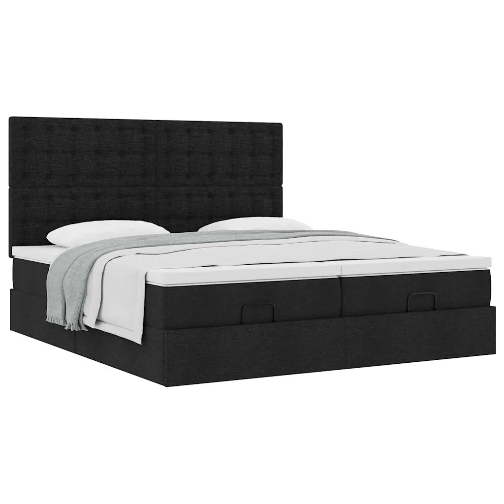 Struttura Letto Pouf con Materassi Nero 180x200 cm in Tessuto 3313736