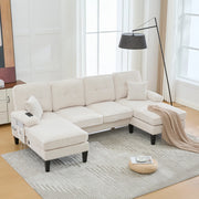 DIVANO A U 4 POSTI 250x130x88 cm in lino beige con 2 chaise longue