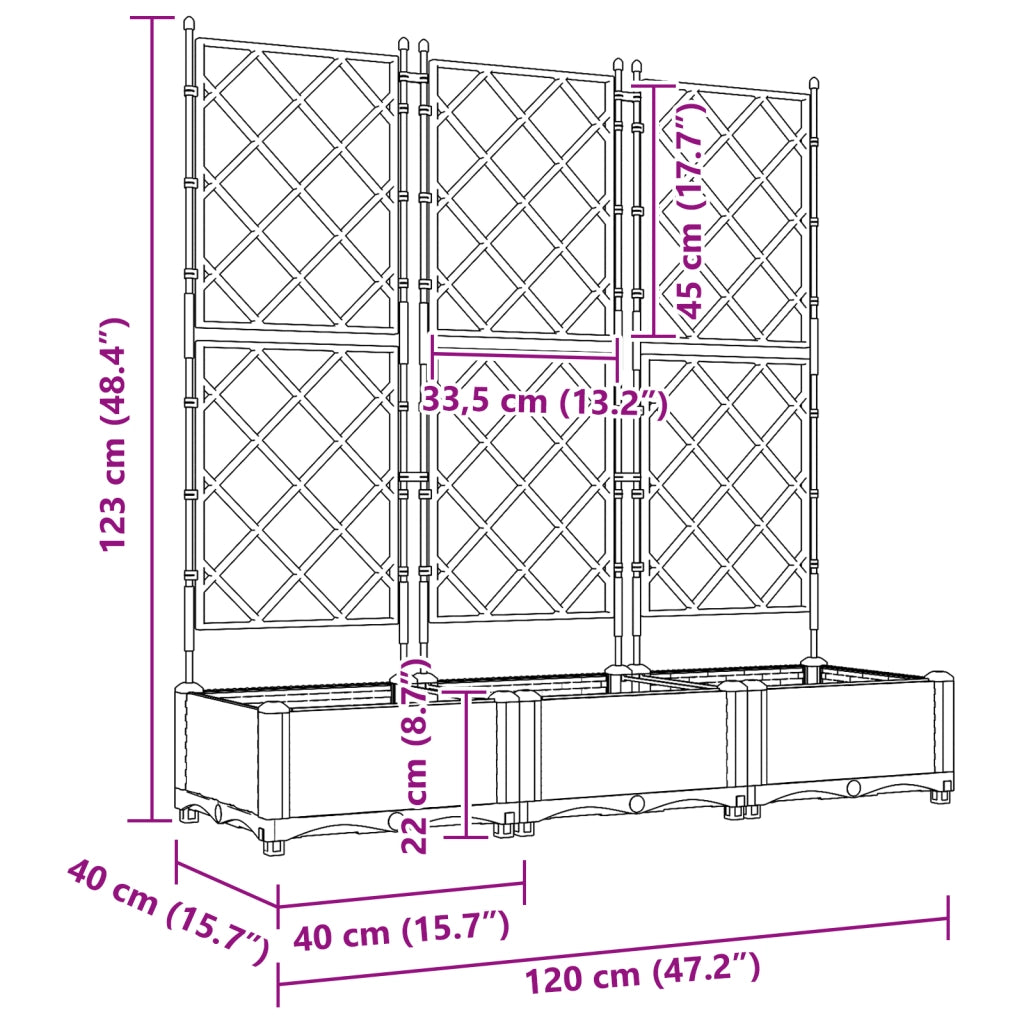 Vaso da Giardino con Trellis 3 pcs Bianco 120x40x125.5 cm