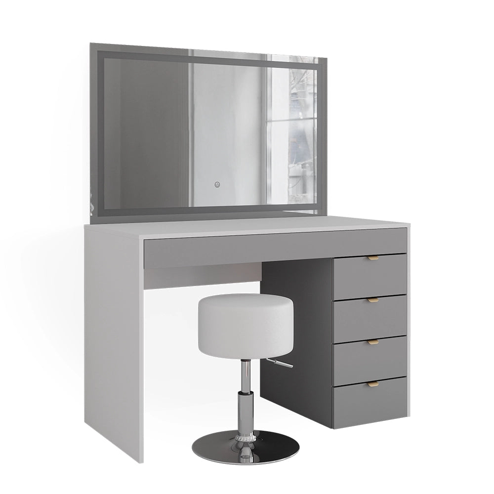 Vicco Tavolo da toeletta Bianco/grigio/grigio 115 cm con specchio LED e sgabello