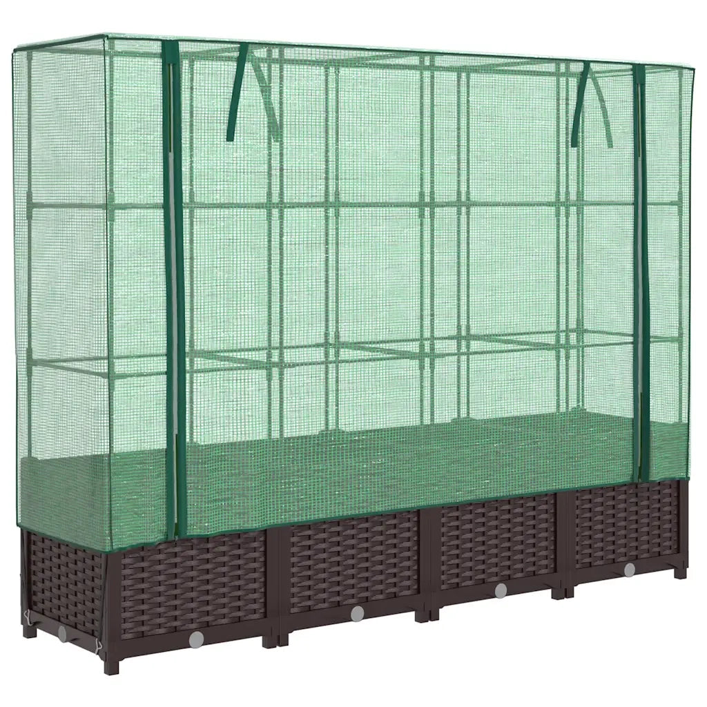 Fioriere | Cassetta per fiori | Letto Rialzato con Copertura Serra Effetto Rattan 160x40x138 cm