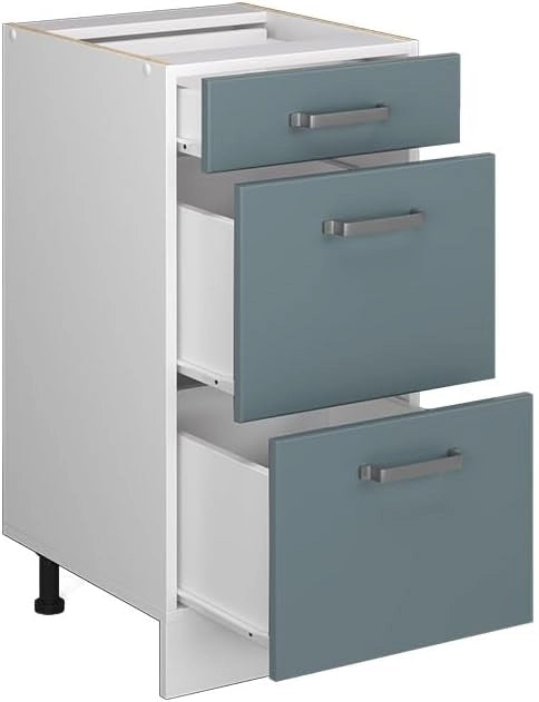 Mobiletto base per cucina R-Line, Grigio-blu, 40 cm con cassetti, senza piano di lavoro, per la libera combinazione all'interno di sistemi cucina modulari