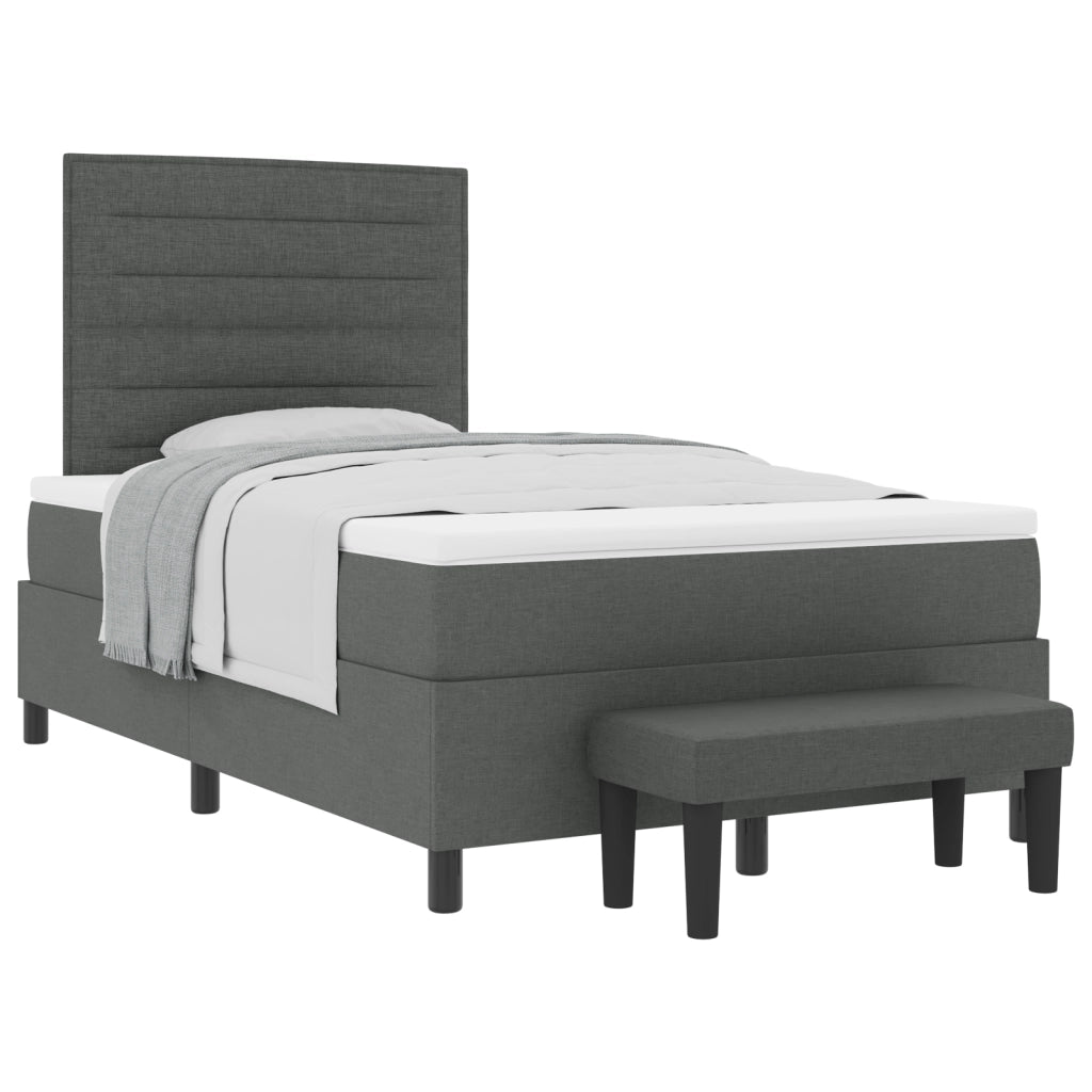 Letto con Box Spring e Materasso & Panchina Grigio Scuro 120x200 cm Tessuto