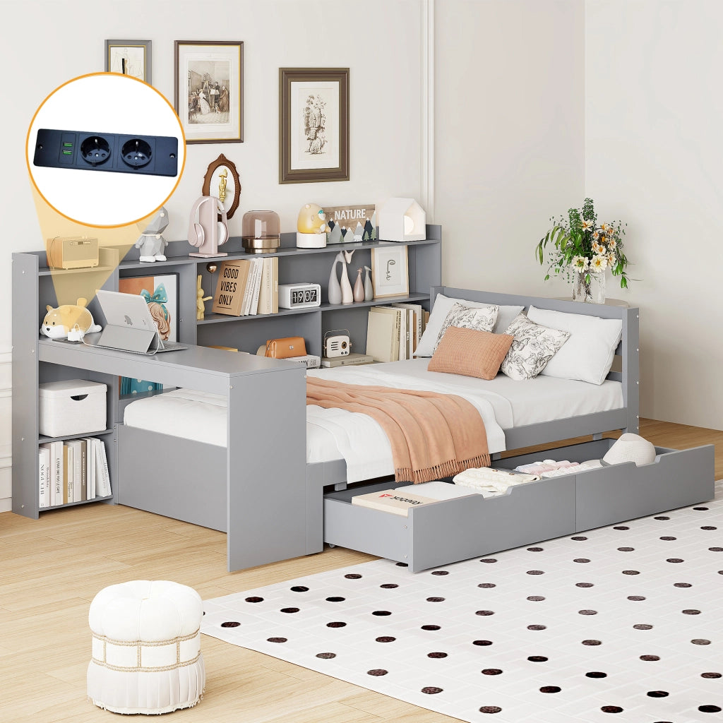 Letto divano multifunzione legno grigio 90x200 cm