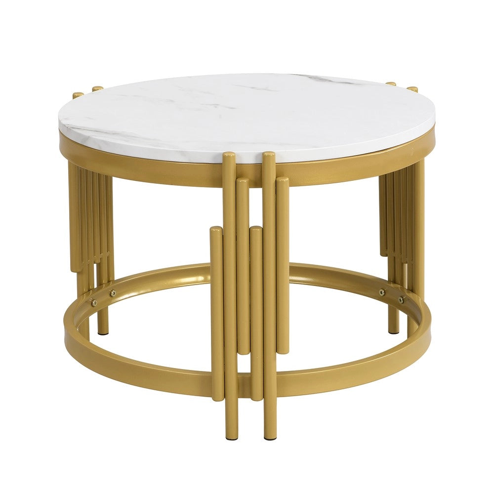 Set Tavolini da Caff¨¨ Rotondi ¨C MINIMAL ¨C Effetto Marmo, Struttura Metallo Dorato