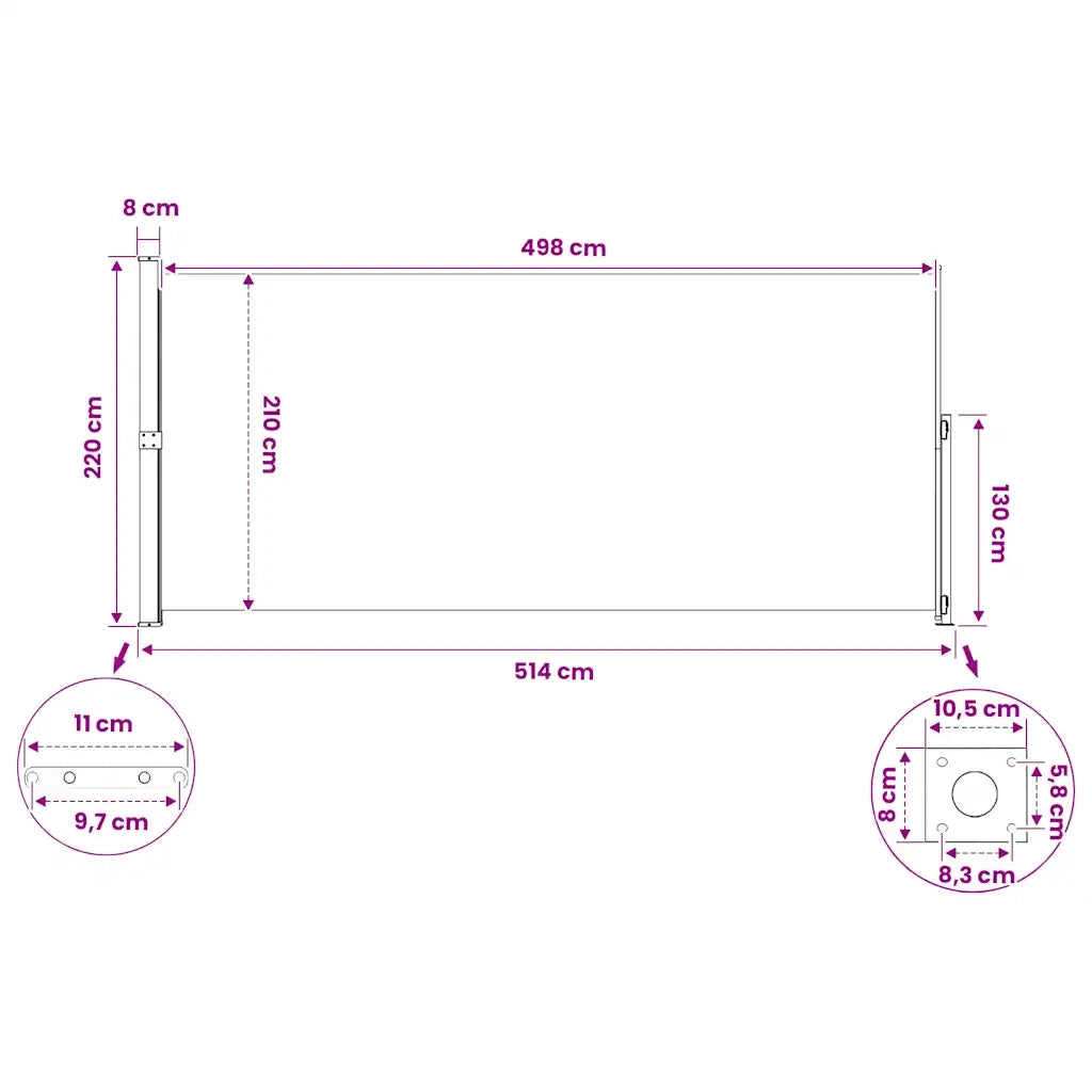 Tenda da Sole | Tenda laterale Retrattile per Patio 220x500 cm Crema
