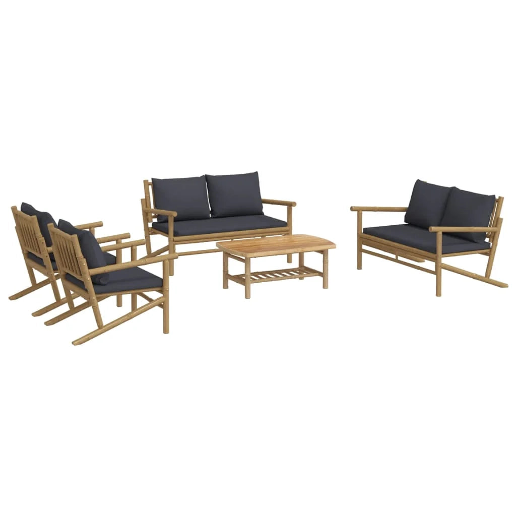 Set di mobili da giardino per esterni 5 pezzi con cuscini in bambù grigio scuro 02_0016392