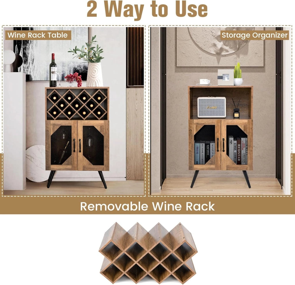 Cantinetta Porta Bottiglie da Vino 3 Scaffali Spazio per 10 Bottiglie, Credenza per Sala da Pranzo, Soggiorno, Cucina, 60x35x95 cm, Marrone