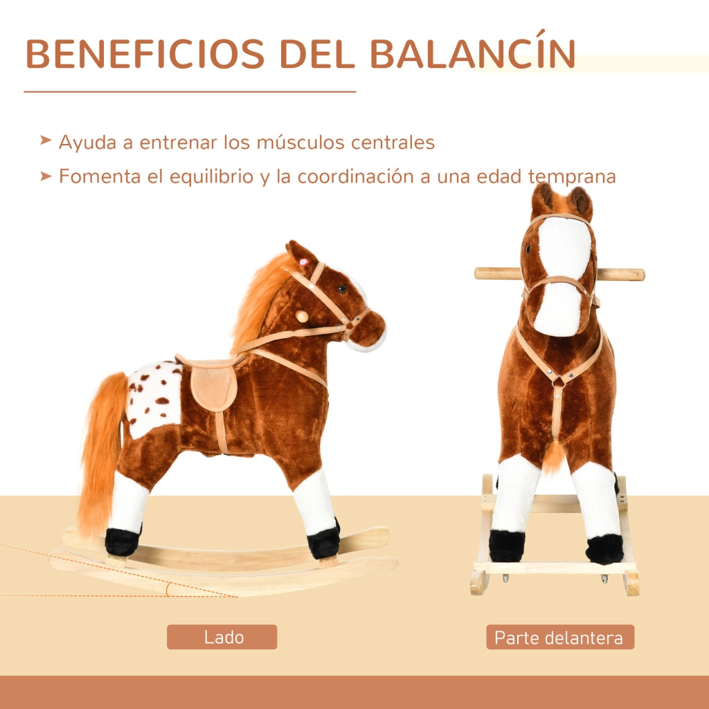 Cavallo a Dondolo in Peluche per Bambini con Suono ¨C zephmum ¨C Marrone 74x28x65 cm