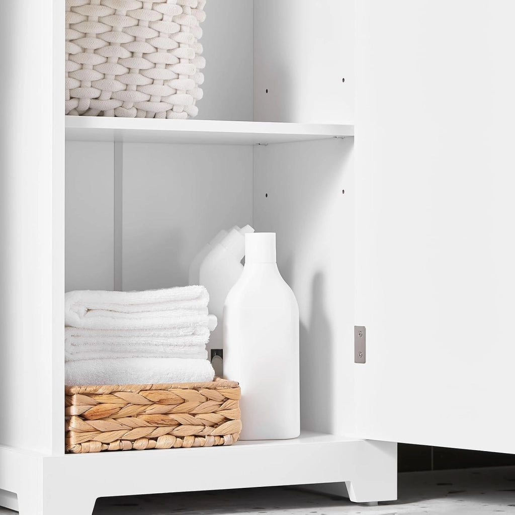 Mobiletto Bagno Salvaspazio – Mobiletto Bagno Stretto con Cassetti e Ripiani Regolabili, Cassettiera nel legno, Resistente all'Umidità, Bianco, 42x30x93cm, BZR207-W