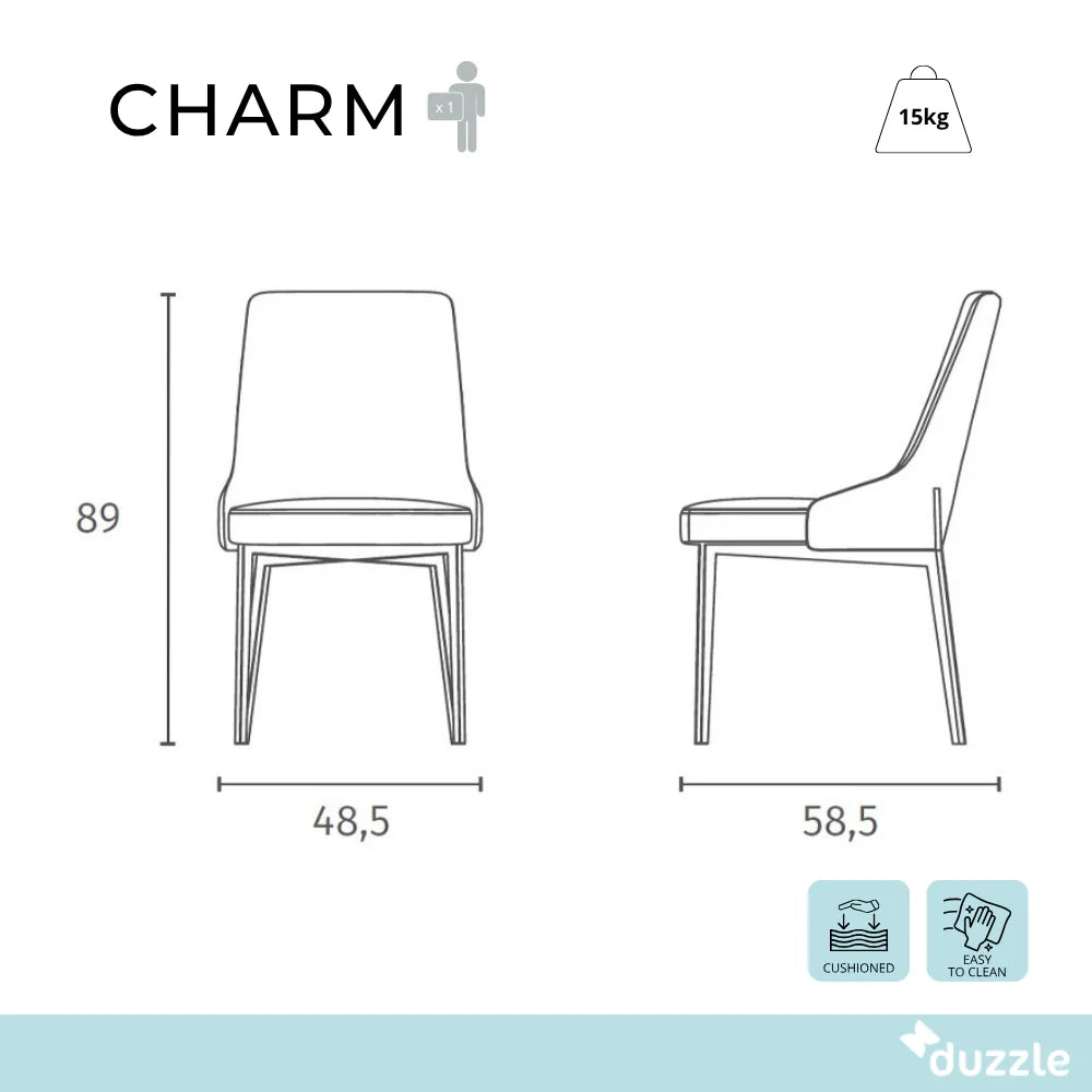 Set di 4 sedie da pranzo imbottite in tessuto beige Charm con struttura in metallo facili da pulire | Duzzle