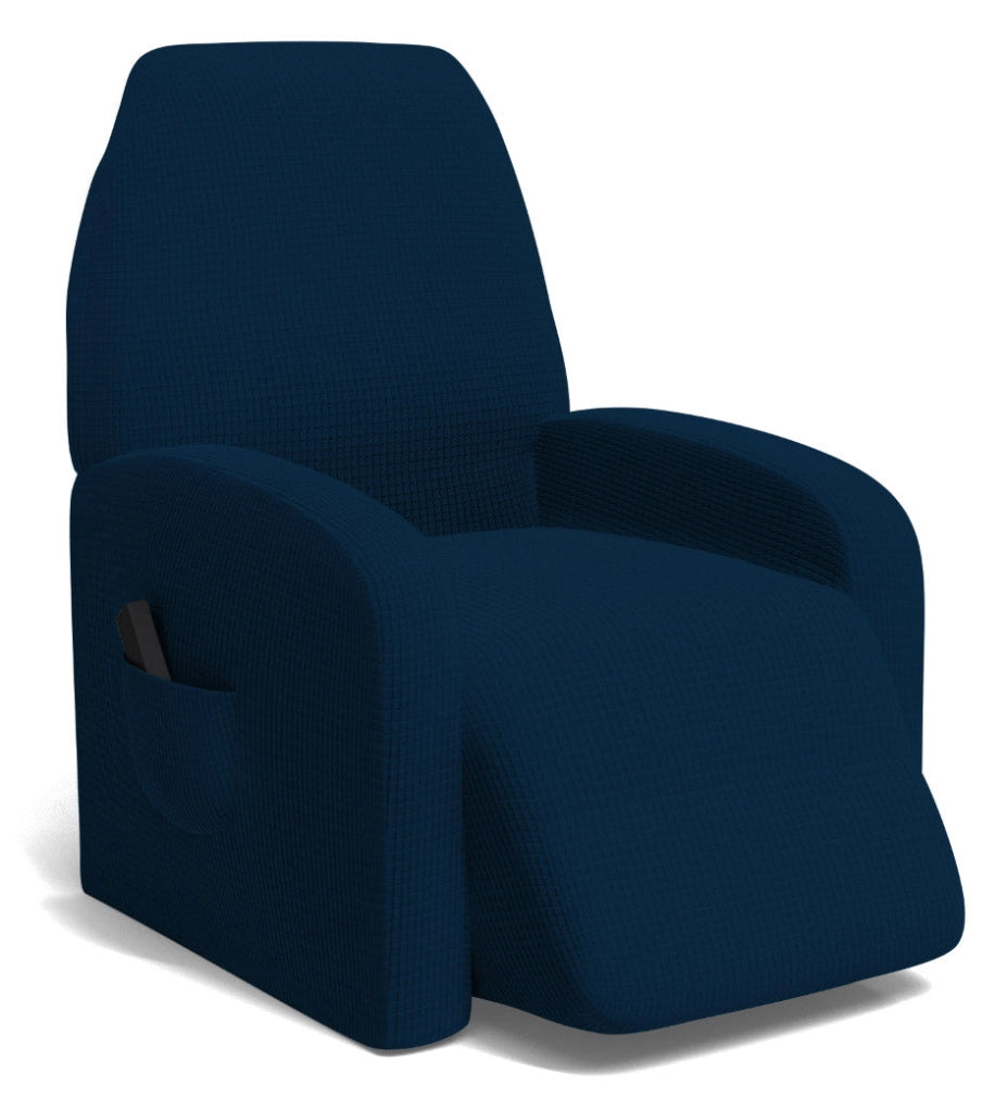 Copripoltrona Reclinabile Elasticizzato Taglia Unica con Tasca Laterale Blu Scuro