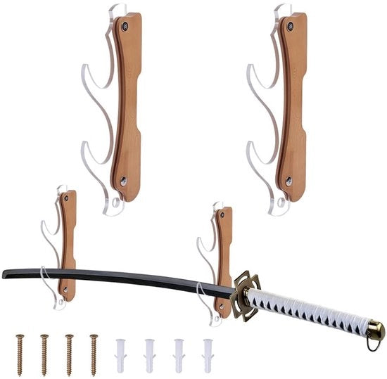 Supporto a Sbarra per Parete - 2 Livelli - Supporto per Katana/Samurai - Decorazione - Presentazione - Finitura Accurata - Supporto per Sbarre