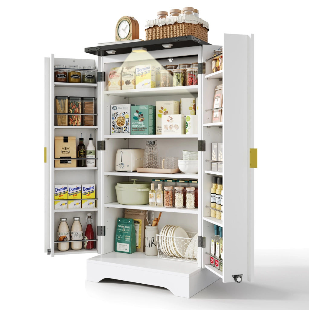 Mobile dispensa alto con LED sensore; ante a gola e ripiani regolabili; 120 x 60;5 x 40 cm; bianco